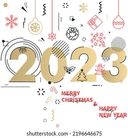 2023 Happy New Year Background Design. Greeting Card, Banner, Poster. Vector Illustration. Minimalist text.
