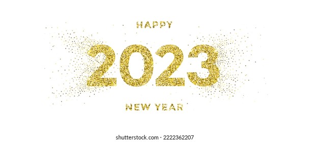 2023 Happy New Year Background texture with glitter fireworks. Vector New Year Eve sparkle background with golden 2023 number