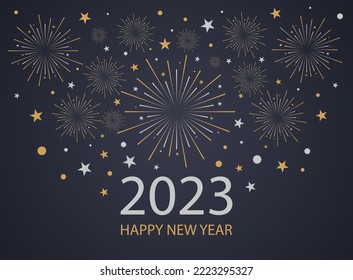 2023 Happy New Year background. Fireworks celebrating illustration. Vector banner