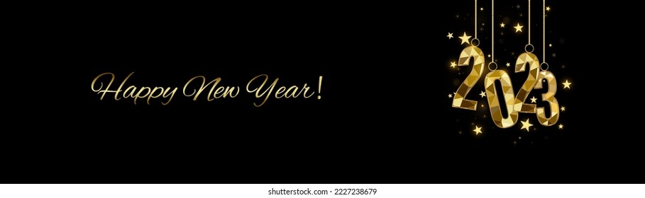 2023 Happy New Year background design. Postcard, banner, poster. Vector Illustration.Wishing you Happy New Year lines, handwritten lettering, typography, design, sparkling, gold, star.