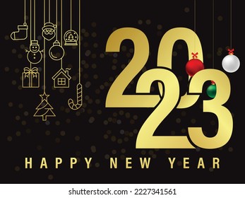 2023 Feliz Diseño de Antecedentes de Año Nuevo.  Celebración, Tarjeta de saludo, Cartel, Afiche. Ilustración vectorial. 