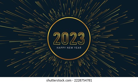 2023 Happy New Year background. Abstract sun or star with rays. Vector illustration