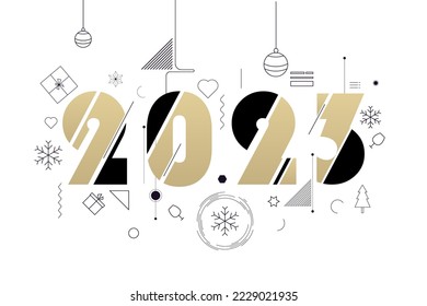 2023 Happy New Year Background golden color Design. Greeting Card, Banner, Poster. Vector Illustration.