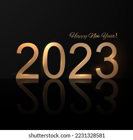 2023 Happy New Year background design. Postcard, banner, poster. Vector Illustration.Wishing you Happy New Year lines, handwritten lettering, typography, design, sparkling, gold, star.