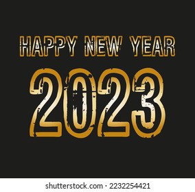 2023 happy new year background design. Vector for gold new year celebration on black background