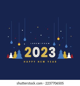 2023 Happy New Year Background Design with christmas tree, Greeting Card, Banner, Poster. Vector Illustration.