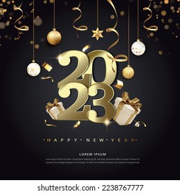 2023 Happy New Year Background black Design. Greeting Card, Banner, Poster. Vector Illustration