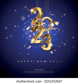 2023  Happy New Year Background Dark blue Design, Golden number, Greeting Card, Banner