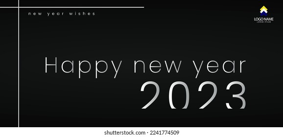 2023 Happy New Year Background Design Minimalist Black Colour Poster Vector Illustration