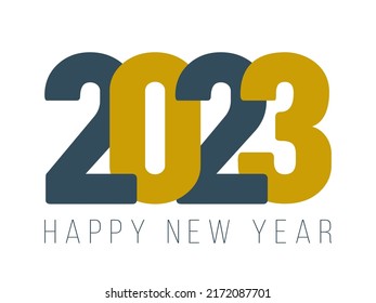 2023 Happy New Year blue gold banner. Colorful text design for holiday greetings and invitations. Vector illustration. 2023 black gold number. New Year poster, social media template.