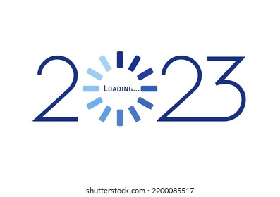 2023 Happy New Year blue loading bar. Decorative loading spinning icon. Digital clock. Computer network digits. Isolated graphic technology design template. Creative Christmas decoration