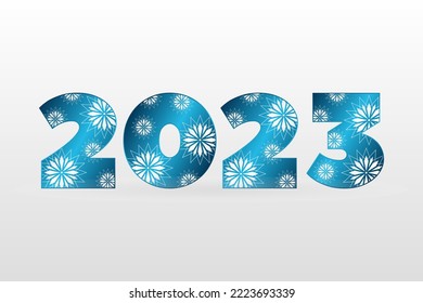 2023 Happy New Year blue and white icon with stars. Vector greeting symbol isolated. Gradient sign for celebration, congratulation, decoration, winter holiday