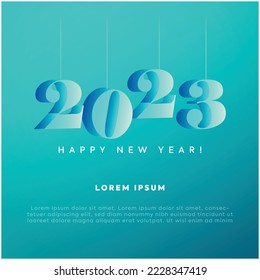 2023. happy new year 2023. new year celebrations invitation card. 2023 3D hanging numbers. new year 2023 banner or announcement facebook post template. Facebook and Twitter new year post.