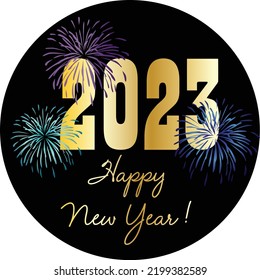 2023 happy new year circle graphic with fireworks