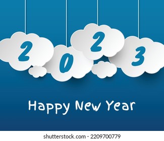 2023 happy new year. Clouds 3D style. vector linear numbers. design of greeting cards. vector illustration.