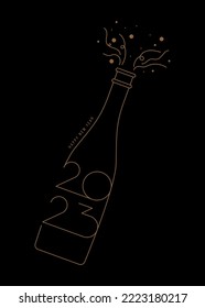 2023 Happy new year concept background decorative with champagne bottle. Graphic design element can be used for greeting card, postcard, poster, brochure, publication, vector illustration