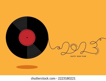 2023 Happy neues Jahr Konzept Hintergrund dekorativ mit Vinyl Record. Grafikdesign-Element kann für Grußkarten, Postkarten, Poster, Banner, Publikation, Vektorgrafik verwendet werden