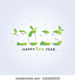 2023 A Happy New Year congrats concept design. Beautiful natural green leaf. Abstract isolated graphic design template. Decorative numbers. 2023 digits. Creative colorful decoration