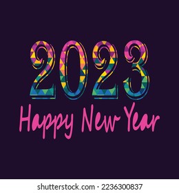 2023 A Happy New Year congrats vector. Stained glass art logotype concept. Abstract isolated graphic design template. Decorative numbers 2, 0, 3. Coloured digits. Creative colorful