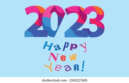 2023 A Happy New Year congrats. Stained glass art logotype concept. Abstract isolated graphic design template. Decorative numbers 2, 0, 3. Coloured digits. Creative colorful decoration