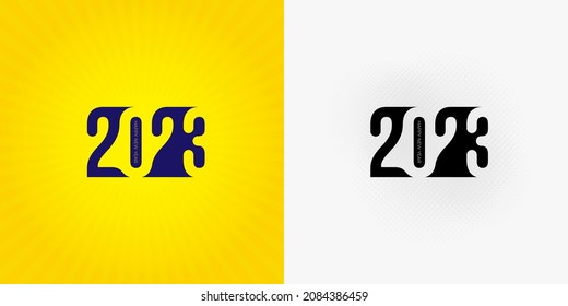 2023 Happy New Year. Creative concept design template with logo 2023 for celebration and Christmas season decoration. Set of vector trendy background for branding, calendar, card, banner, cover.