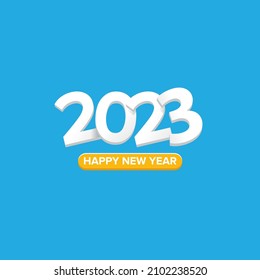 2023 Feliz año nuevo diseño creativo fondo o tarjeta de saludo con texto. Número de vectores 2023 de año nuevo aislados en fondo azul