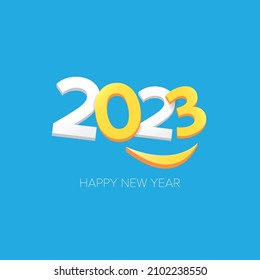 2023 Happy new year creative design background or greeting card with text. Vector 2023 new year numbers isolated on blue background