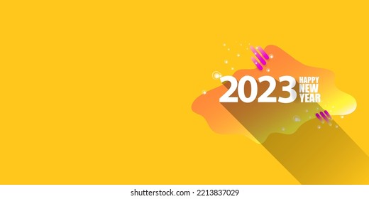 2023 Happy new year creative design horizontal background, greeting card and banner with text. Vector 2023 new year numbers isolated on orange horizontal background.