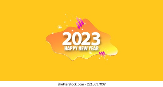 2023 Happy new year creative design horizontal background, greeting card and banner with text. Vector 2023 new year numbers isolated on orange horizontal background.