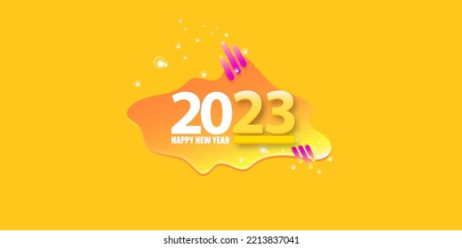 2023 Happy new year creative design horizontal background, greeting card and banner with text. Vector 2023 new year numbers isolated on orange horizontal background.