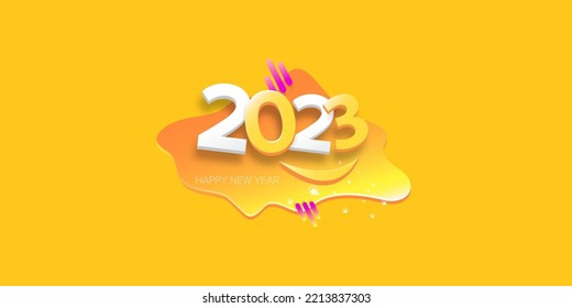 2023 Happy new year creative design horizontal background, greeting card and banner with text. Vector 2023 new year numbers isolated on orange horizontal background.
