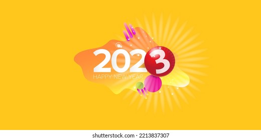 2023 Happy new year creative design horizontal background, greeting card and banner with text. Vector 2023 new year numbers isolated on orange horizontal background.
