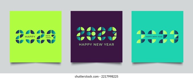 2023 Happy New Year creative concept. Design templates with typography logo for celebration, cover, flyer, brochure, poster, card, web, banner and media post