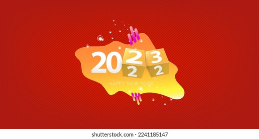 2023 Frohes neues Jahr kreatives Design horizontalen Hintergrund, Grußkarte und Banner mit Text. Vektor 2023 neue Jahreszahlen einzeln auf rotem horizontalem Hintergrund.