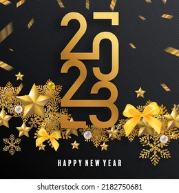 2023 Happy new year design for greeting cards or for branding, banner, cover, card Happy new year 2023 with paper cut art and craft style on paper color background.