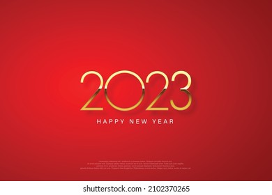 2023 Happy New Year elegant design - vector illustration of golden 2023 logo numbers on red background - perfect typography for 2023 save the date luxury designs and new year celebration.