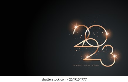 2023 Feliz Año Nuevo diseño elegante - ilustración vectorial del logo dorado 2023 sobre fondo negro - tipografía perfecta para 2023 guardar la fecha diseños de lujo e invitación de año nuevo