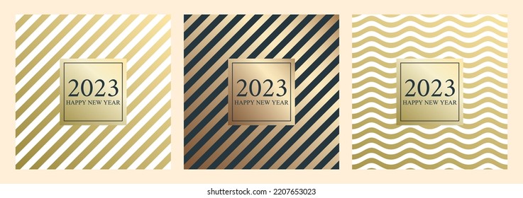 2023 Happy New Year gold card Vector illustration.