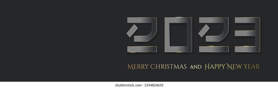 2023 Happy New Year. Graceful font stylized for hieroglyphs on a gray background. Vector illustration