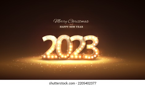 2023 Feliz Año Nuevo con luces, vector