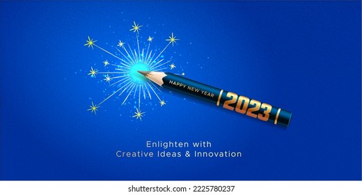 2023 Happy New Year greeting card design for Educational institute and advertising agency. 3d vector illustration.