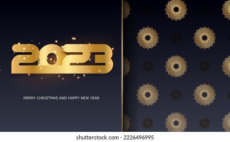 2023 happy new year greeting poster. Black and gold color.