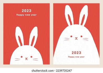 2023 Happy new year greeting card template  Cute rabbit face  Bunny character poster set  Season decoration  Banner  Flyer  Zodiac  Minimal design  hand drawn style  Trendy Flat vector illustration 