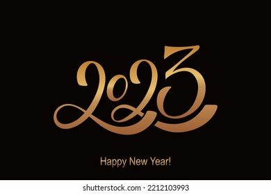 2023 Happy New Year hand lettering calligraphy. Vector holiday illustration element. Typographic element for banner, poster, congratulations.