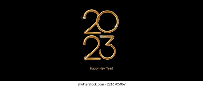 2023 Happy New Year hand lettering calligraphy. Vector holiday illustration element. Typographic element for banner, poster, congratulations.