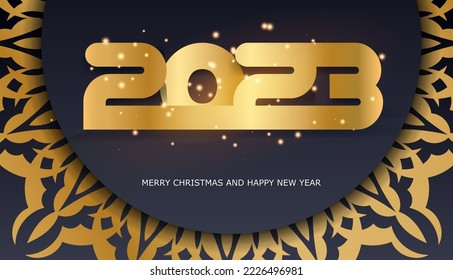 2023 happy new year holiday poster. Black and gold color.