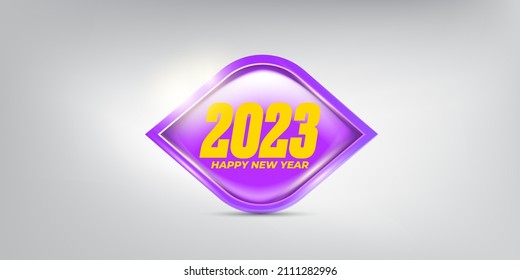 2023 Happy new year horizontal banner background and 2023 greeting card with text. vector 2023 new year sticker, label, icon, logo and badge isolated on stylish grey background