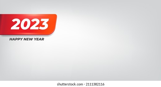 2023 Happy new year horizontal banner background and 2023 greeting card with text. vector 2023 new year sticker, label, icon, logo and badge isolated on stylish grey background