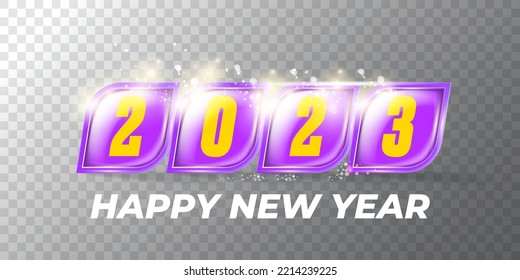 2023 Happy new year horizontal banner background and 2023 greeting card with text. vector 2023 new year sticker, label, icon, logo and badge isolated on transparent background