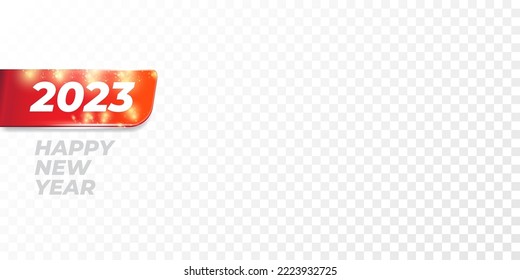 2023 Happy new year horizontal banner background and 2023 greeting card with text. vector 2023 new year sticker, label, icon, logo and badge isolated on transparent background